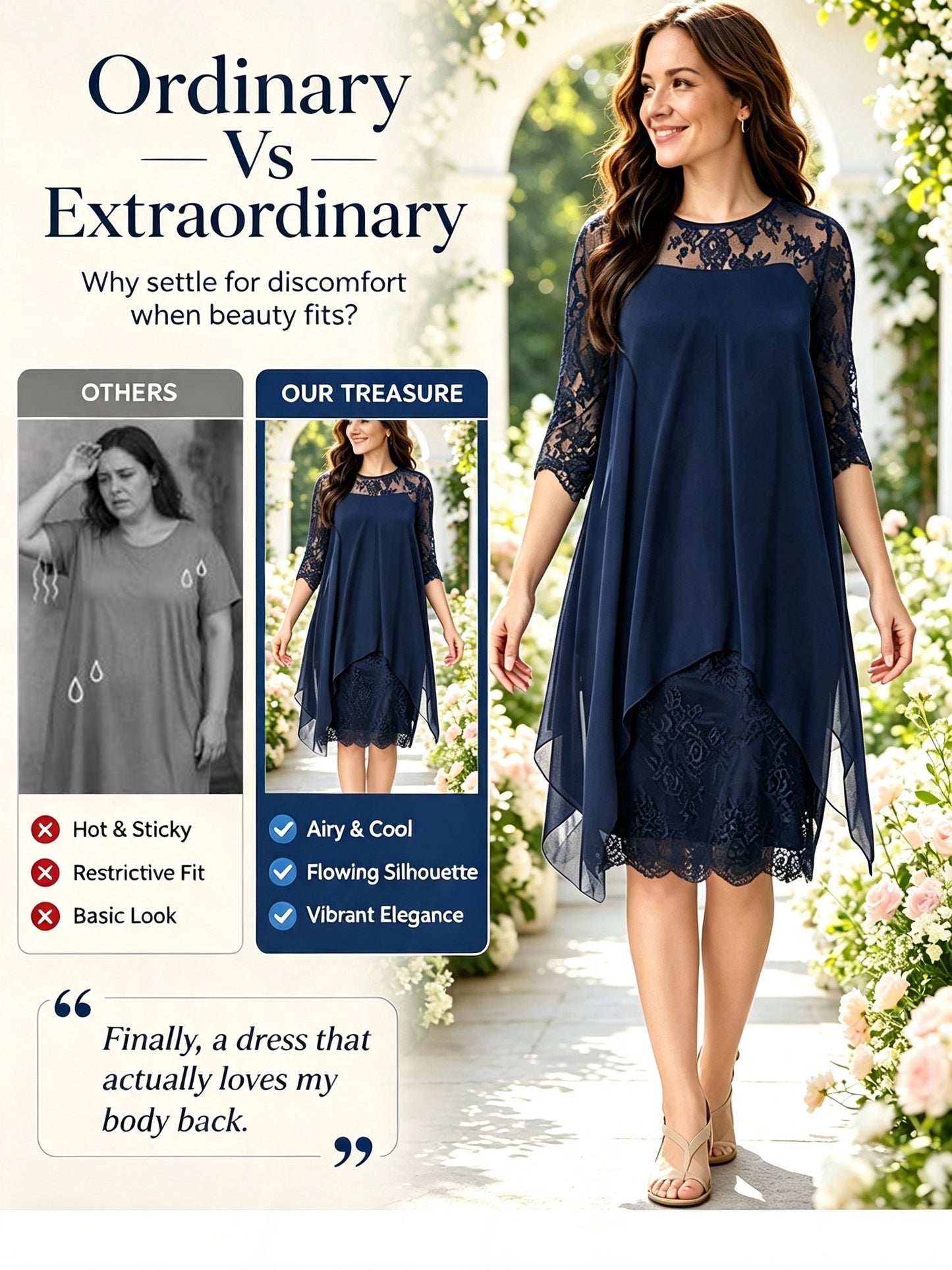 🎁Hot Sale🎁65% OFF💥Women's Elegant High-Low Hem Lace Overlay Dress