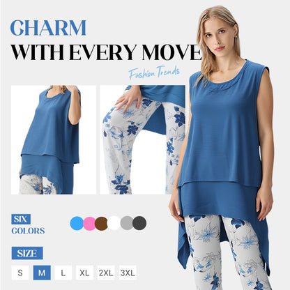 Women's Sleeveless Irregular Hem Top & Printed Pants Set