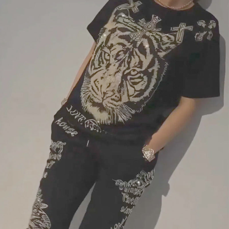 Casual Printed Top Drawstring Pants 2-Piece Set