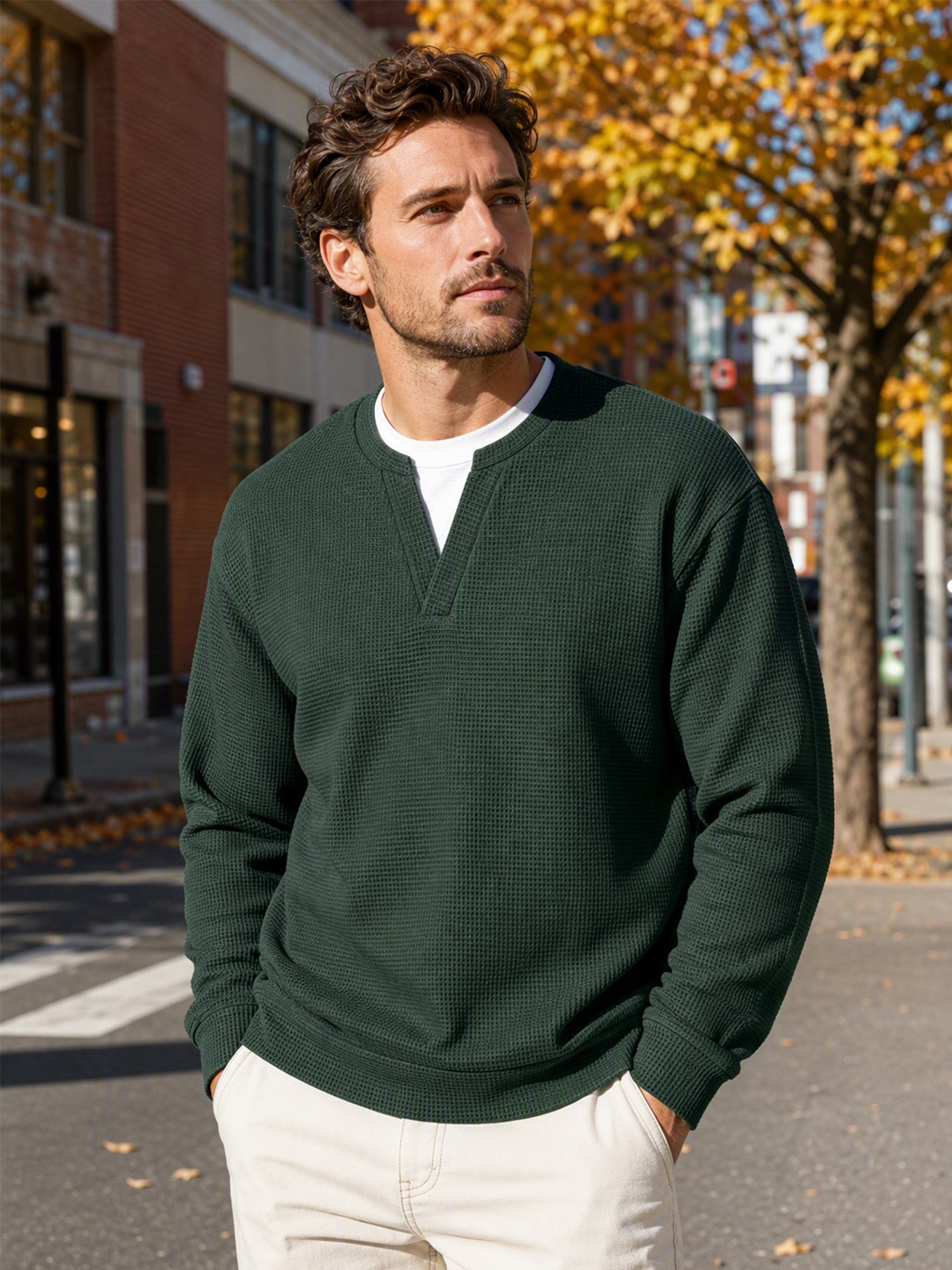 ✨ Timeless Comfort | Men's Textured Waffle Layered-Look Long-Sleeve Tee