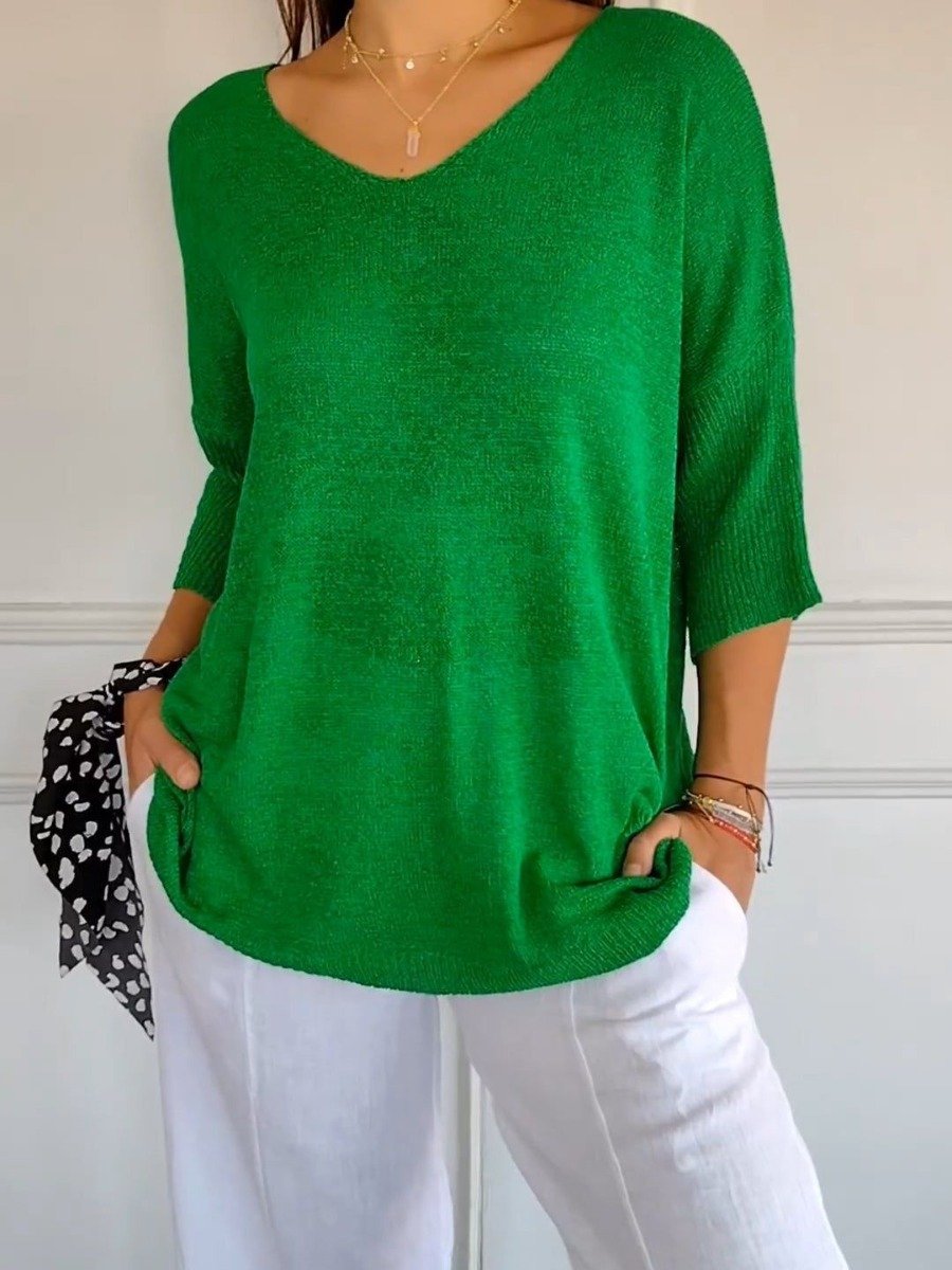 💖LAST DAY SALE 51% OFF🥰Solid Color Knitted V-neck Top