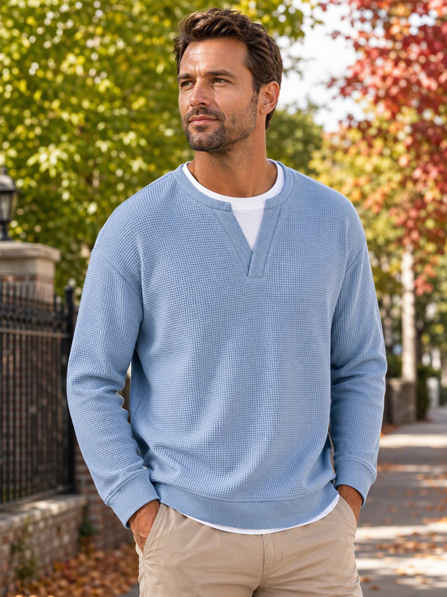 ✨ Timeless Comfort | Men's Textured Waffle Layered-Look Long-Sleeve Tee