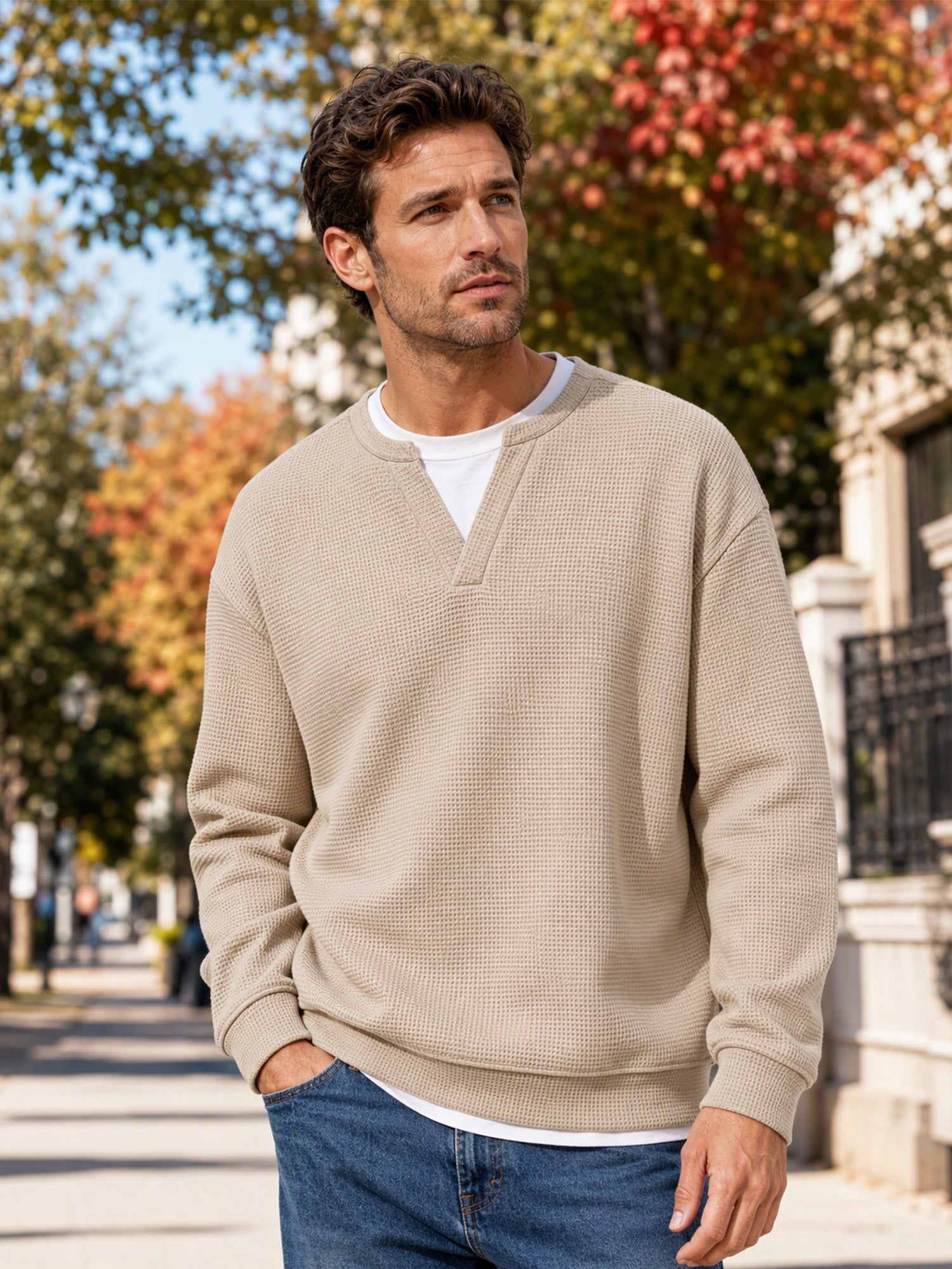 ✨ Timeless Comfort | Men's Textured Waffle Layered-Look Long-Sleeve Tee