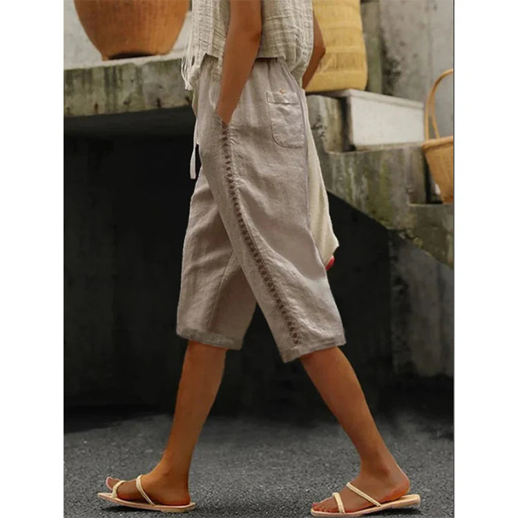 Women's Summer Capri Pants with Lace Cutout Detail