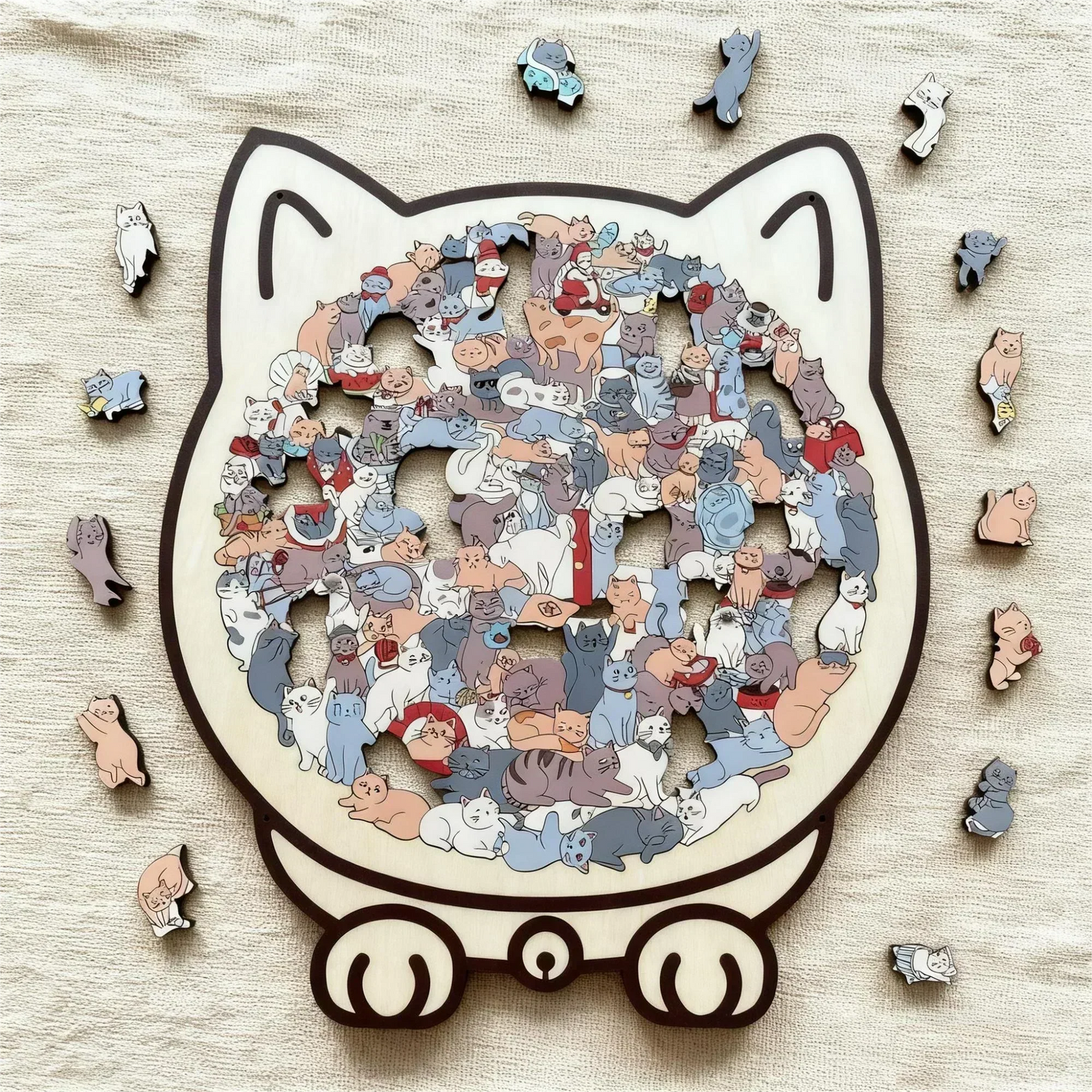 🎁Christmas Sale 50% OFF🎅135-Piece Morandi-Colored Cat Shaped Wooden Jigsaw Puzzle