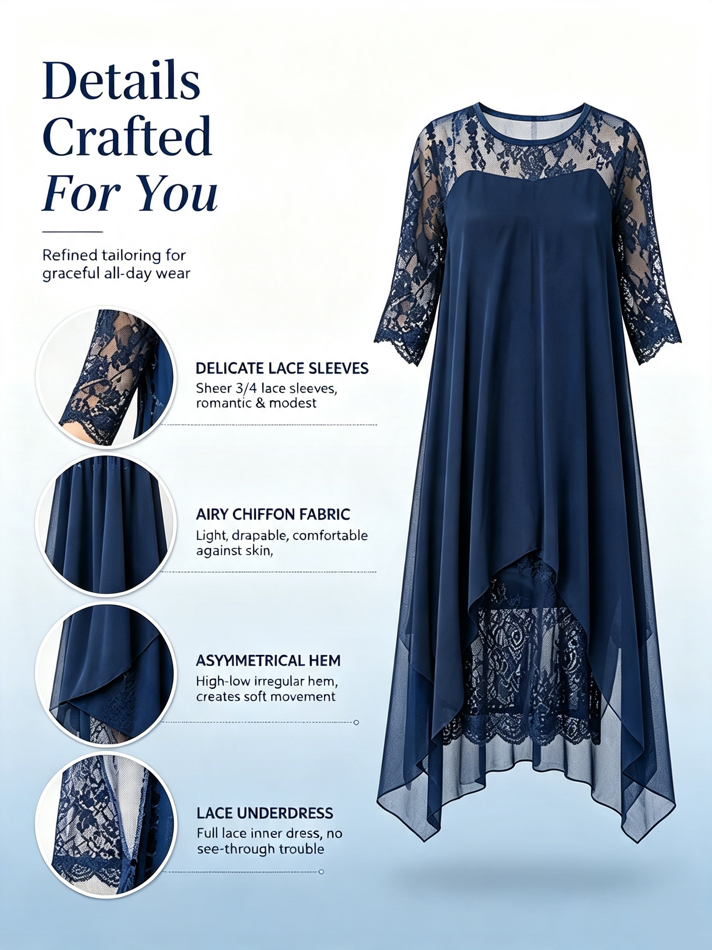 🎁Hot Sale🎁65% OFF💥Women's Elegant High-Low Hem Lace Overlay Dress