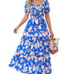 🌸 A summer dream – Chiffon maxi dress with a floral print and ruffles – short-sleeved with a round neckline👗