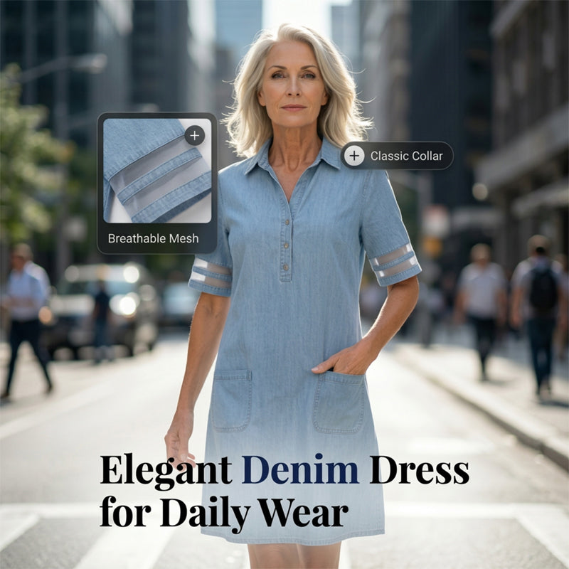 🎁Limited time 50% OFF⏳Blue Plain Collared Denim MIni Dress