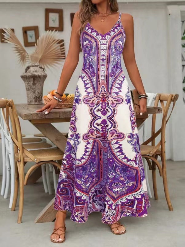 ⏳🔥2026 Hot Sale🎁Women’s Retro Print V-Neck Sleeveless Maxi Dress