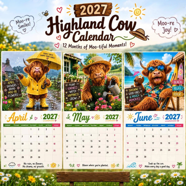 ✨️Surprise 60% Off！💥Each only ￡7.99🐮May 2027 bring you booming luck！🔥2027 Funny Highland Cow Wall Calendar | A4 Hanging Calendar |