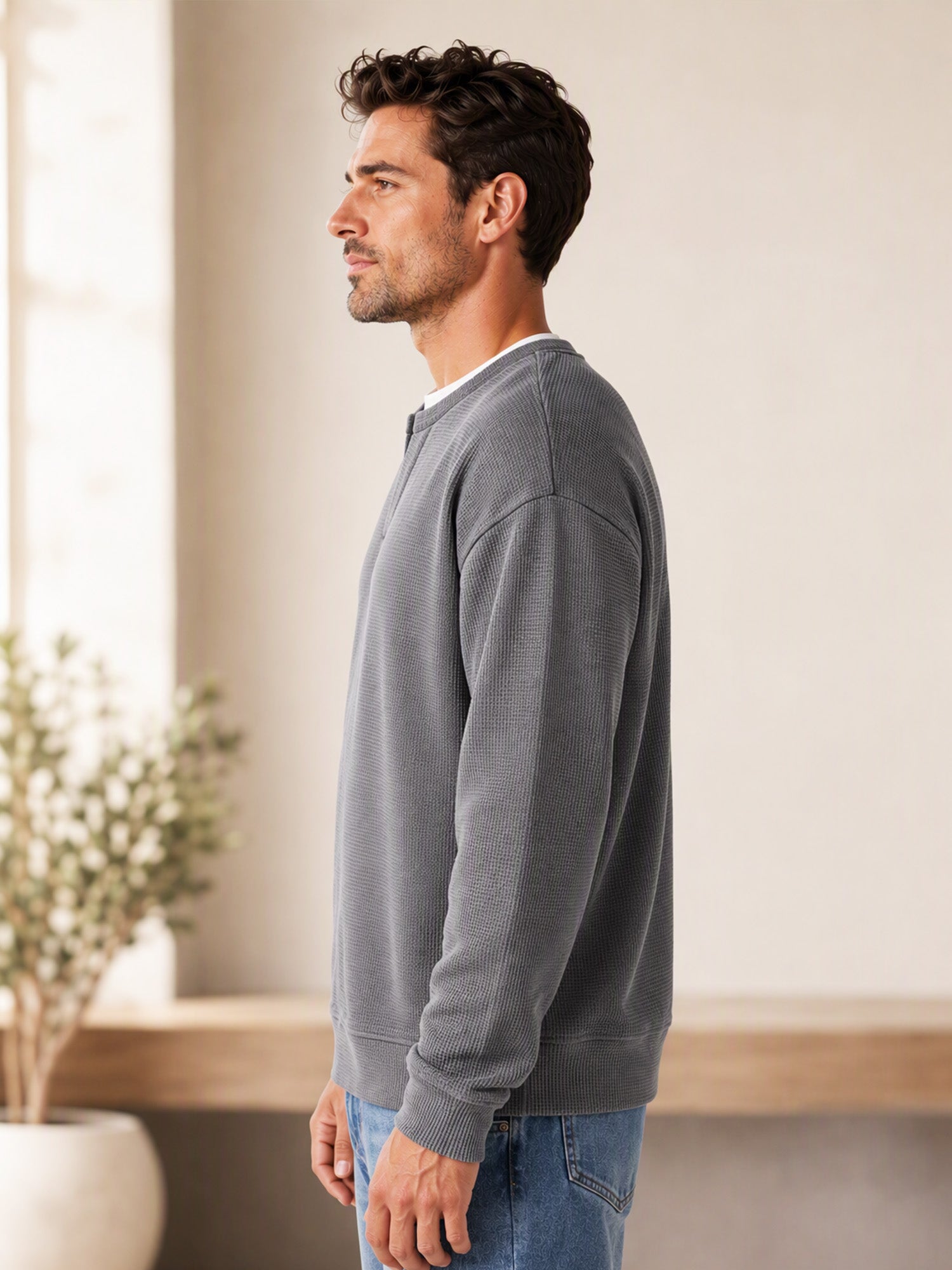 ✨ Timeless Comfort | Men's Textured Waffle Layered-Look Long-Sleeve Tee