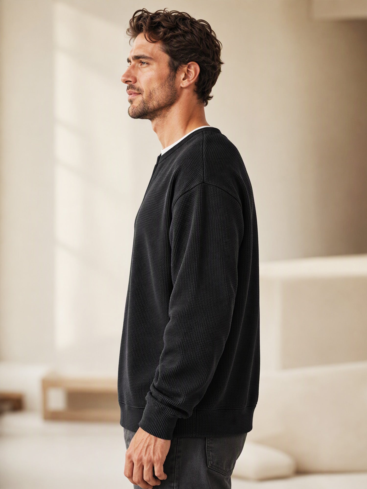 ✨ Timeless Comfort | Men's Textured Waffle Layered-Look Long-Sleeve Tee
