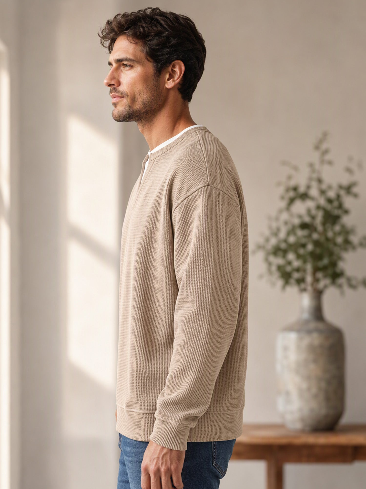 ✨ Timeless Comfort | Men's Textured Waffle Layered-Look Long-Sleeve Tee