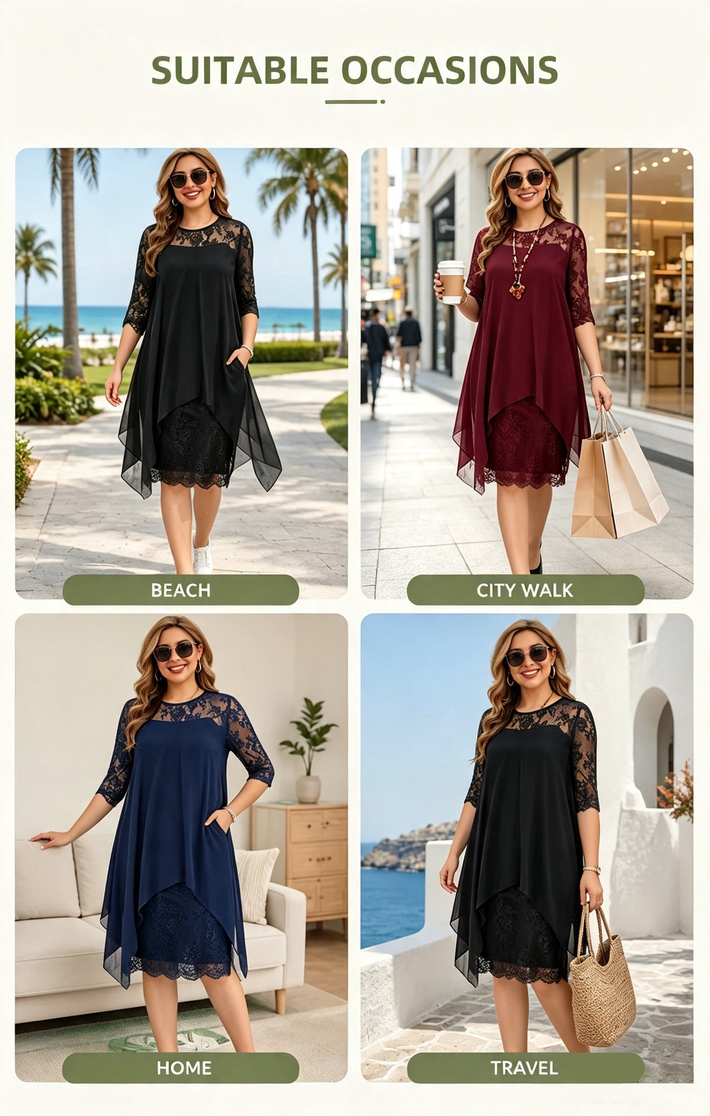 🎁Hot Sale🎁65% OFF💥Women's Elegant High-Low Hem Lace Overlay Dress