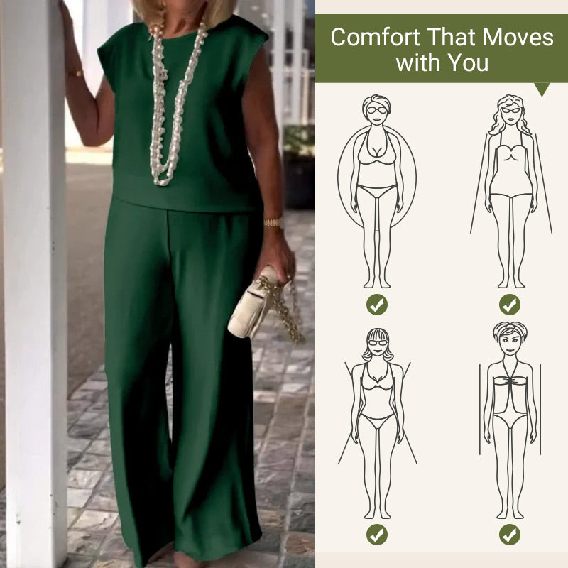 Women's Crew Neck Sleeveless Top and Pants Set