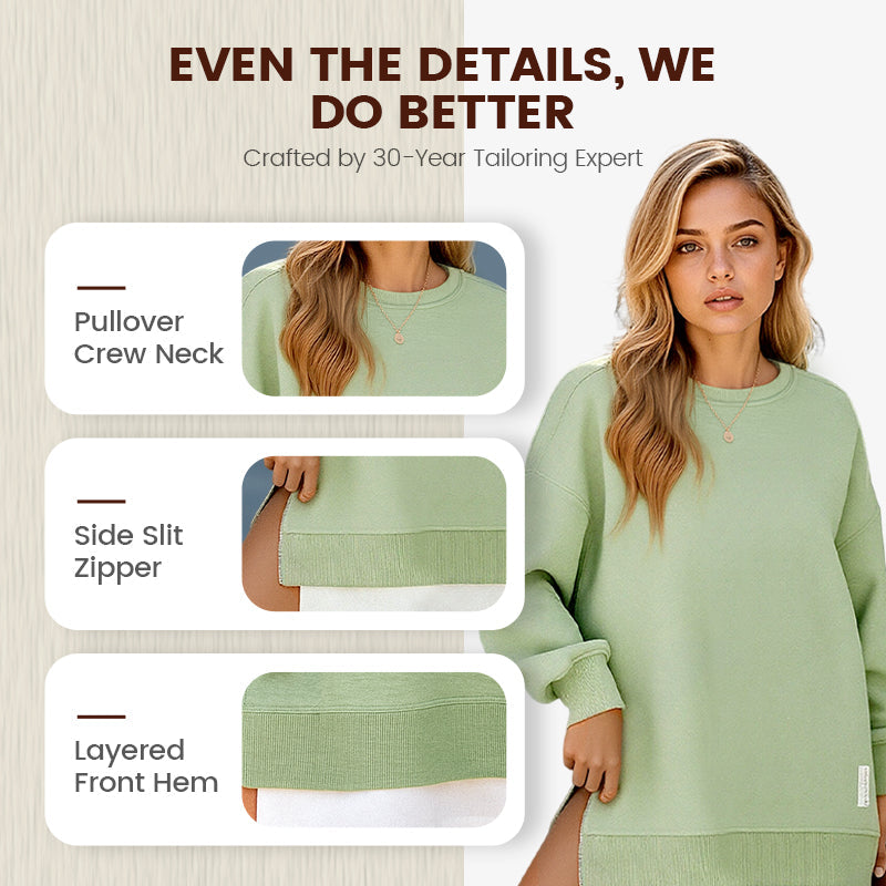 🔥2025 HOT SALE🔥 Long Sleeve Pullover Zipper Slit Casual Sweatshirt Dress