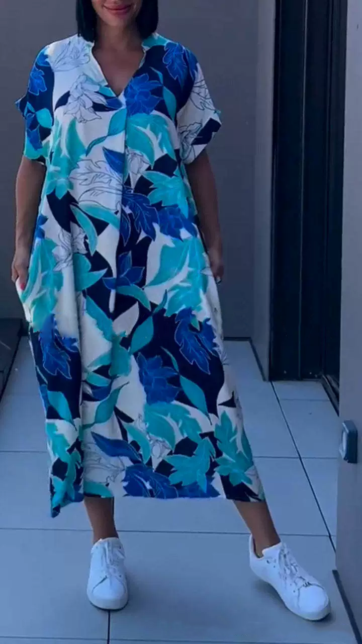 🌺Mother's Day UP TO 50% OFF!!🔥Printed V Neck Loose Midi Dress