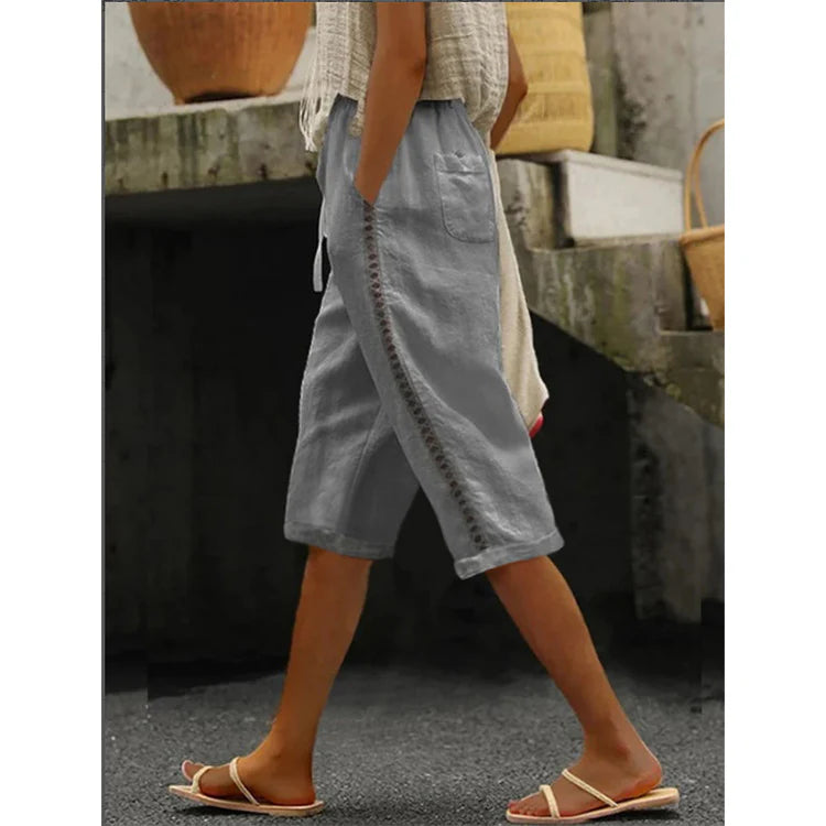 Women's Summer Capri Pants with Lace Cutout Detail