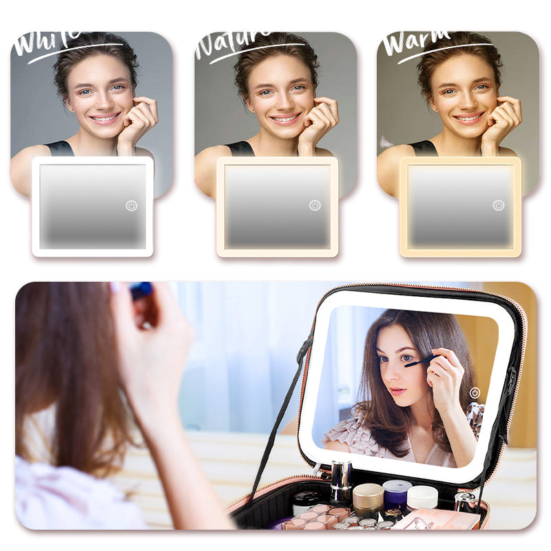 💄50% OFF!🎁Flawless Makeup Anywhere – Portable LED Mirror Makeup Bag!✨