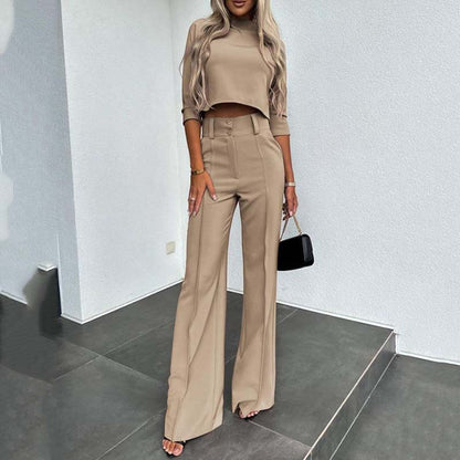 ⏳Time-Limited Special⏰Women's Elegant Crop Top & Wide-Leg Pants Set👖