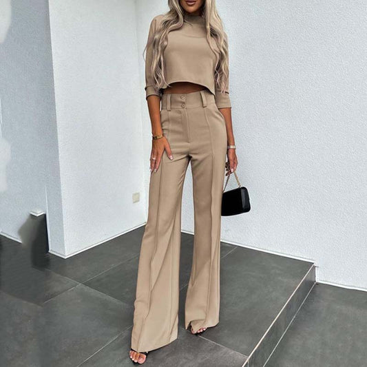 ⏳Time-Limited Special⏰Women's Elegant Crop Top & Wide-Leg Pants Set👖