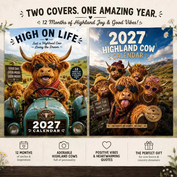 ✨️Surprise 60% Off！💥Each only ￡7.99🐮May 2027 bring you booming luck！🔥2027 Funny Highland Cow Wall Calendar | A4 Hanging Calendar |