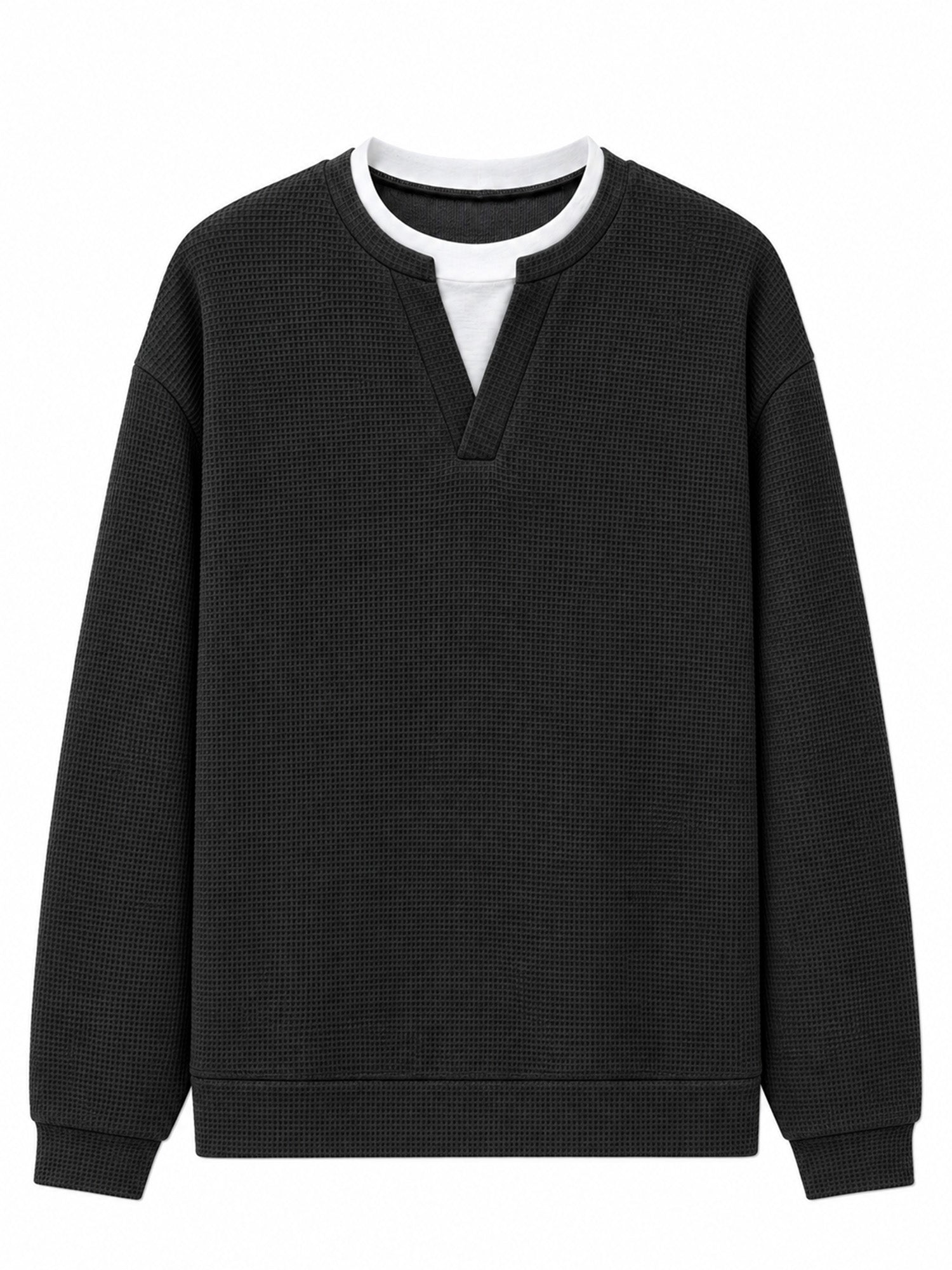 ✨ Timeless Comfort | Men's Textured Waffle Layered-Look Long-Sleeve Tee