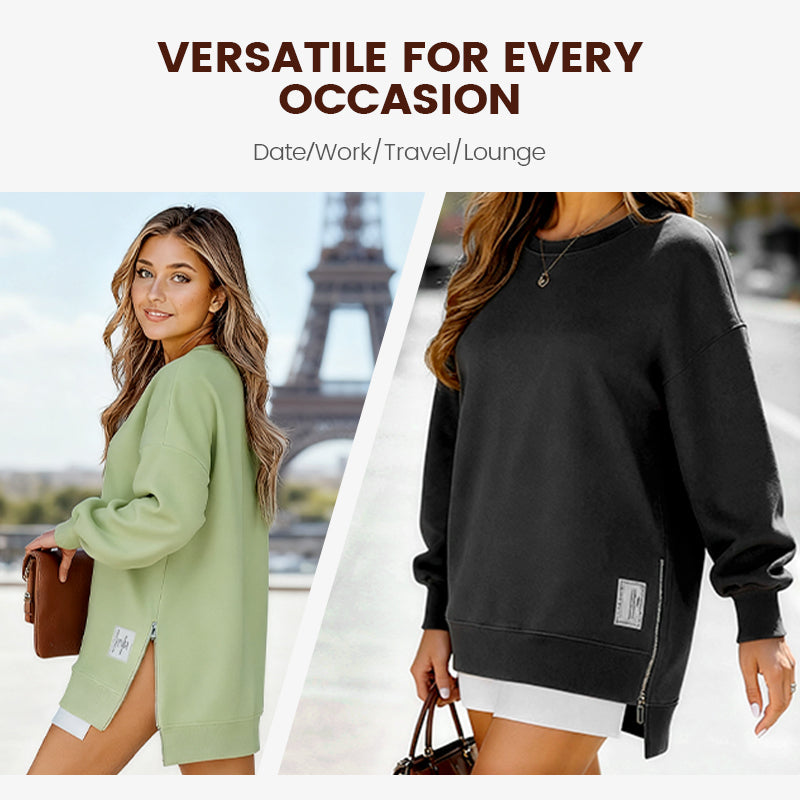 🔥2025 HOT SALE🔥 Long Sleeve Pullover Zipper Slit Casual Sweatshirt Dress