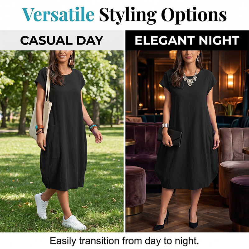Women's Cotton Linen Loose Casual Pocket Dress