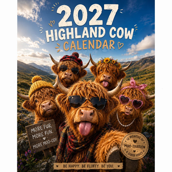 ✨️Surprise 60% Off！💥Each only ￡7.99🐮May 2027 bring you booming luck！🔥2027 Funny Highland Cow Wall Calendar | A4 Hanging Calendar |