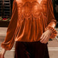 🎅 HOLIDAY HAUL SALE✨Women's Long Sleeve Velvet Trim Lace Blouse Elegant Flared Swing Top