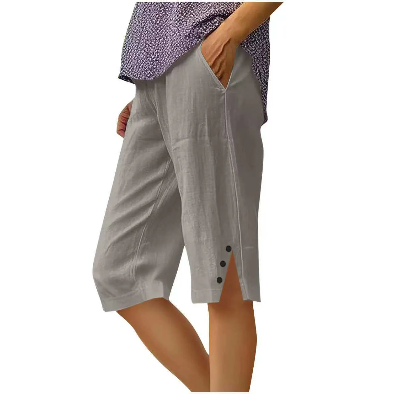 🔥Hot Sale Deals-Women's Casual Solid Color Pocket Capri Pants