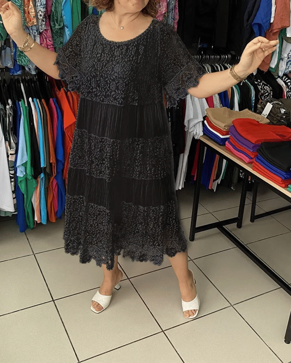 Solid Color Short Sleeve Lace Dress👗