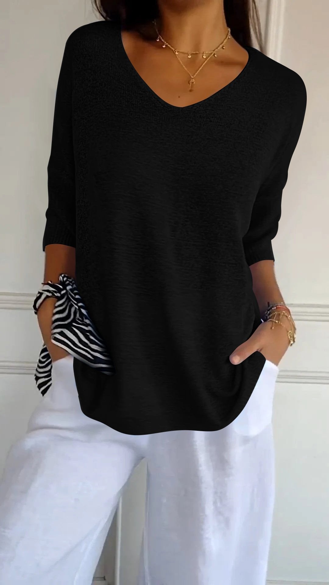 💖LAST DAY SALE 51% OFF🥰Solid Color Knitted V-neck Top