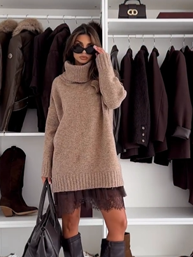 Women's Turtleneck Sweater Mini Dress Set