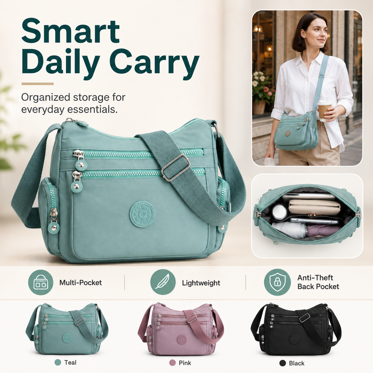 ⏰LAST DAY SALE 65% OFF！🎒 Multi-Pocket Campus Nylon Crossbody Bag