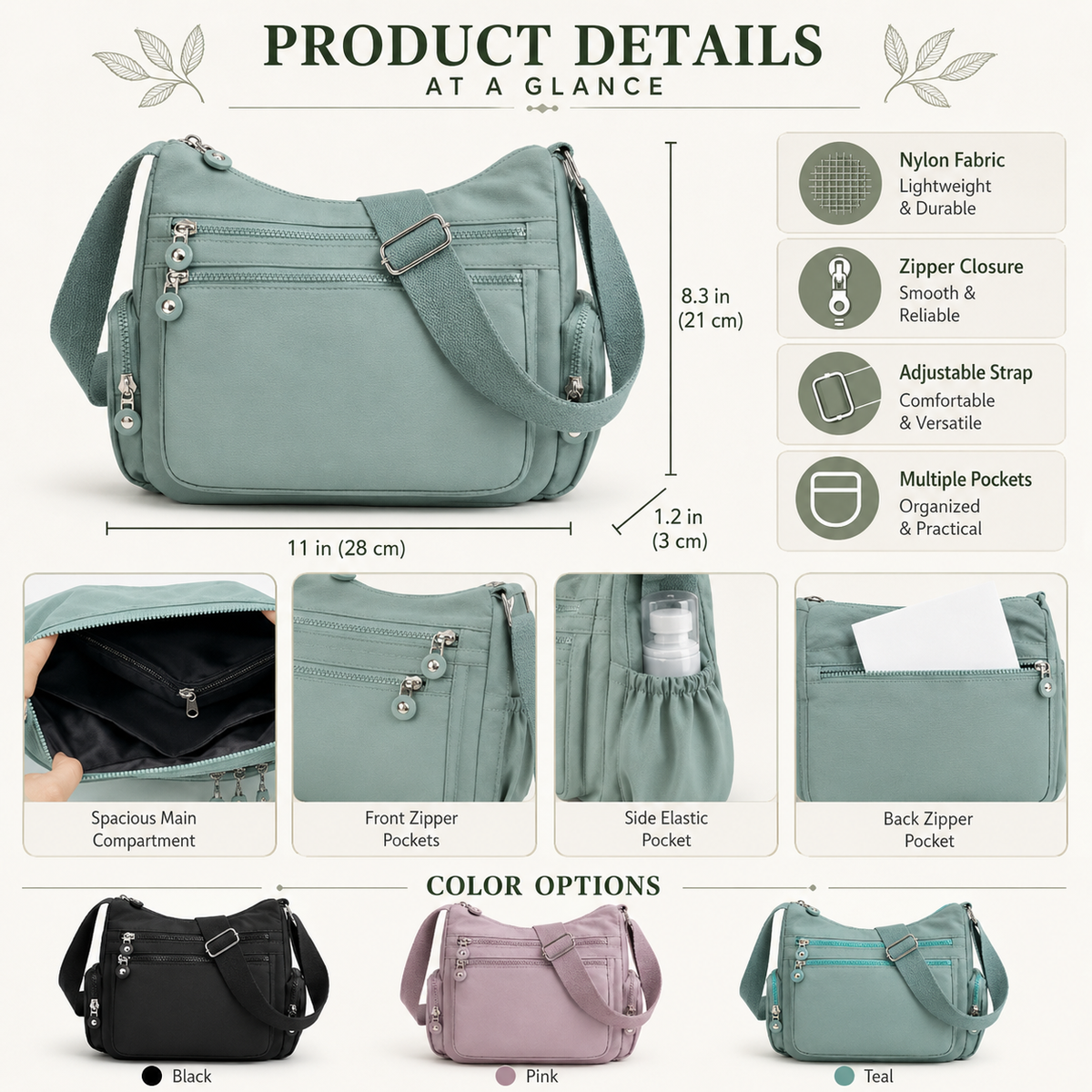 ⏰LAST DAY SALE 65% OFF！🎒 Multi-Pocket Campus Nylon Crossbody Bag