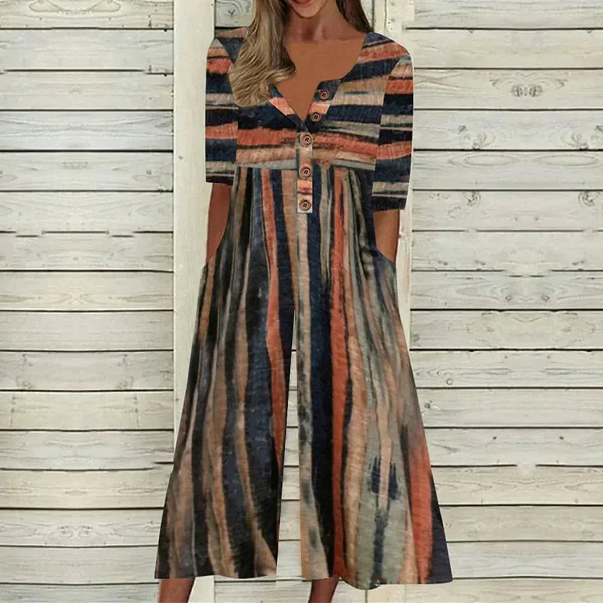 💥Last Day Special Sale 50% OFF💃Printed V-Neck Side Pocket Jumpsuit