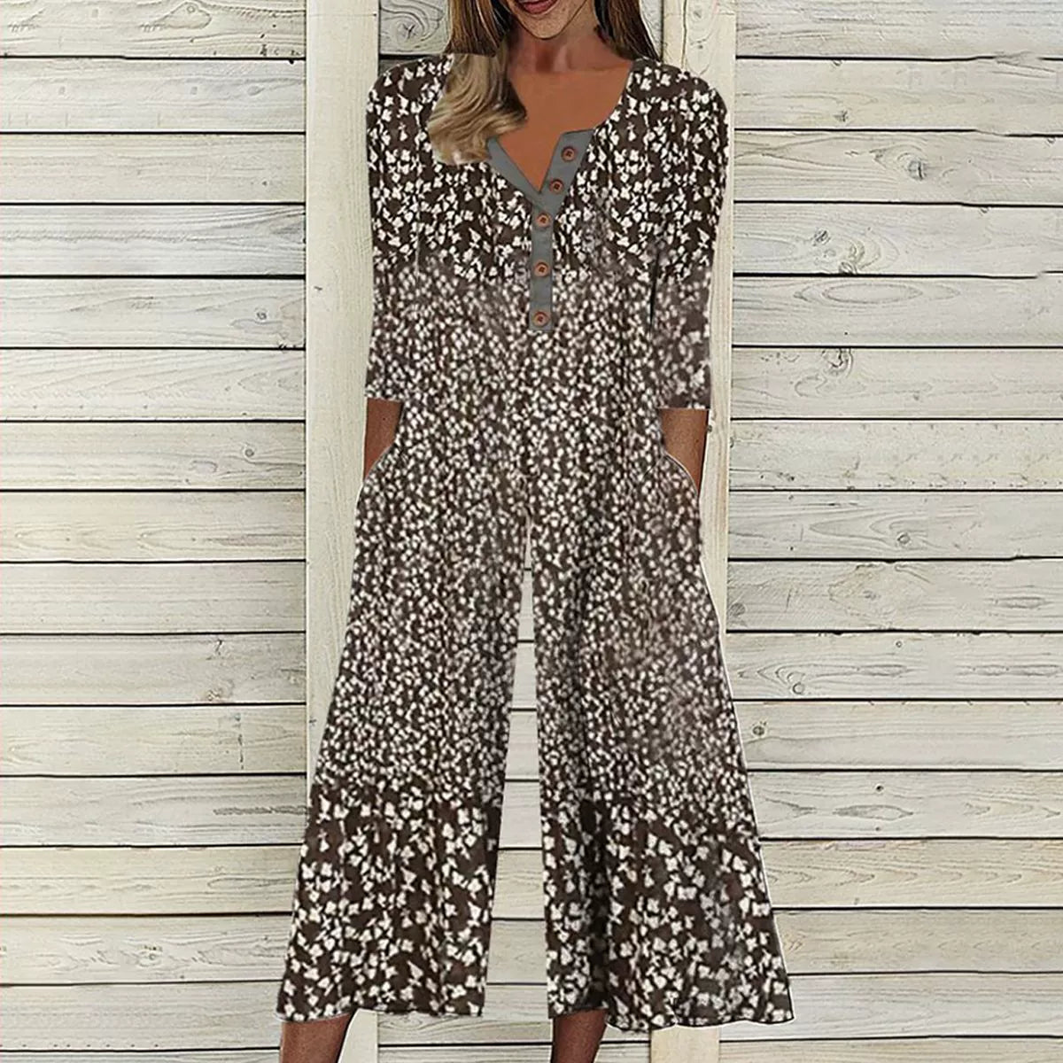 💥Last Day Special Sale 50% OFF💃Printed V-Neck Side Pocket Jumpsuit