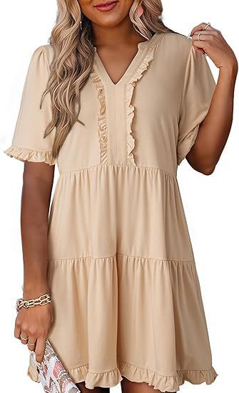 🔥2026 Summer Hot Sale 49% OFF🌈Women's V Neck Ruffle Casual A-Line Flowy Swing Shift Dress