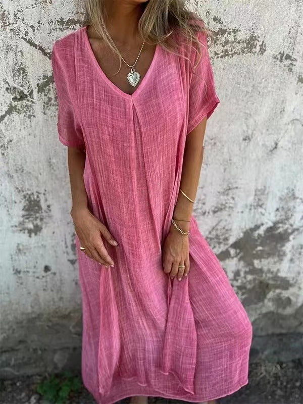 🔥LAST DAY SALE 49% OFF🔥Women's Loose V-neck cotton linen dress