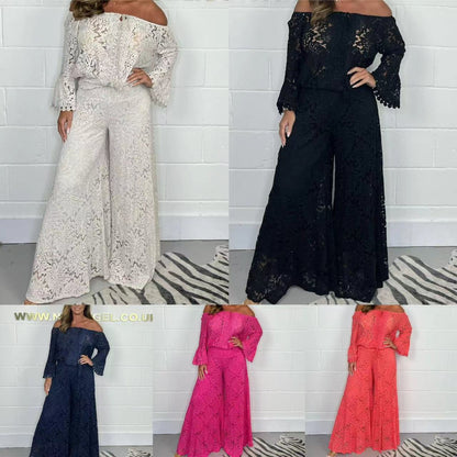 ⏰ Spring sale-50% OFF  🎉Women's two-piece set: lace top + wide-leg trousers 🎉Buy 2 get free shipping