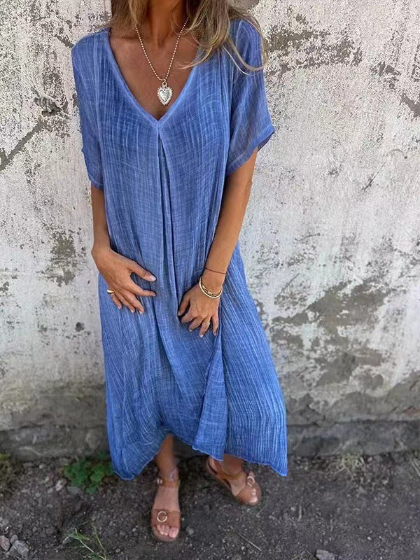 🔥LAST DAY SALE 49% OFF🔥Women's Loose V-neck cotton linen dress