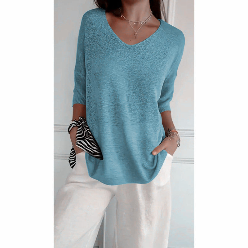 💖LAST DAY SALE 51% OFF🥰Solid Color Knitted V-neck Top