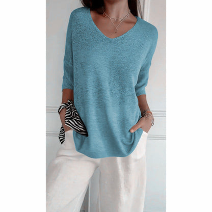 💖LAST DAY SALE 51% OFF🥰Solid Color Knitted V-neck Top