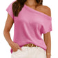 ⏰Hot Sale 49% OFF-🥰Womens Short Sleeve Off One Shoulder Sweater Tops