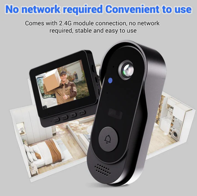 Wireless doorbell camera: 1080P, 170° angle, 4.3-inch screen, IPX65 outdoor waterproof, night vision