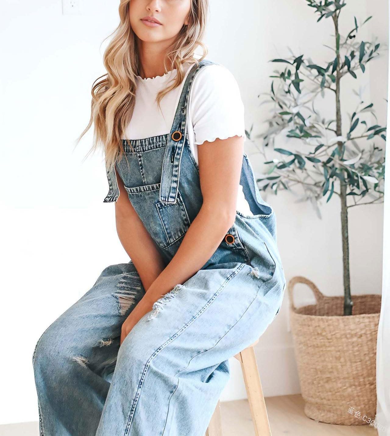 💖LAST DAY SALE 50% OFF💖Women's Cute Casual Button Jumpsuit Ripped Denim Overalls