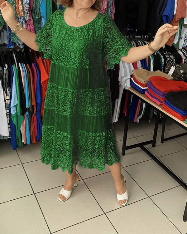 Solid Color Short Sleeve Lace Dress👗