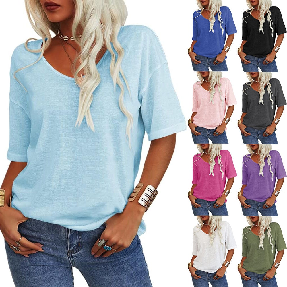 🌸Women's Solid Color V-Neck T-shirt